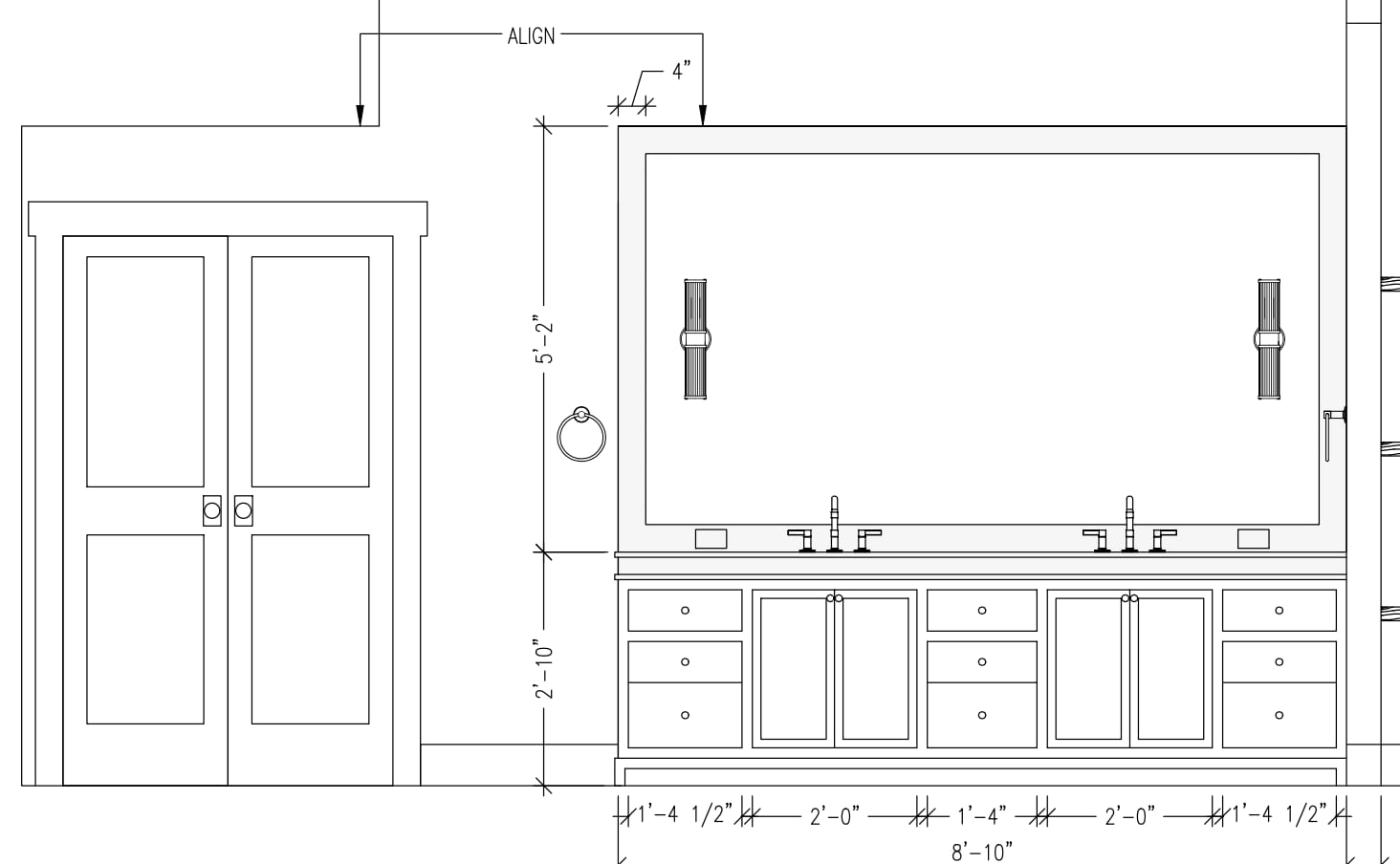 Design elevations for a primary bathroom renovation in Westfield, New Jersey, showing the vanity wall, tile layout and fixture placement drawn to scale.